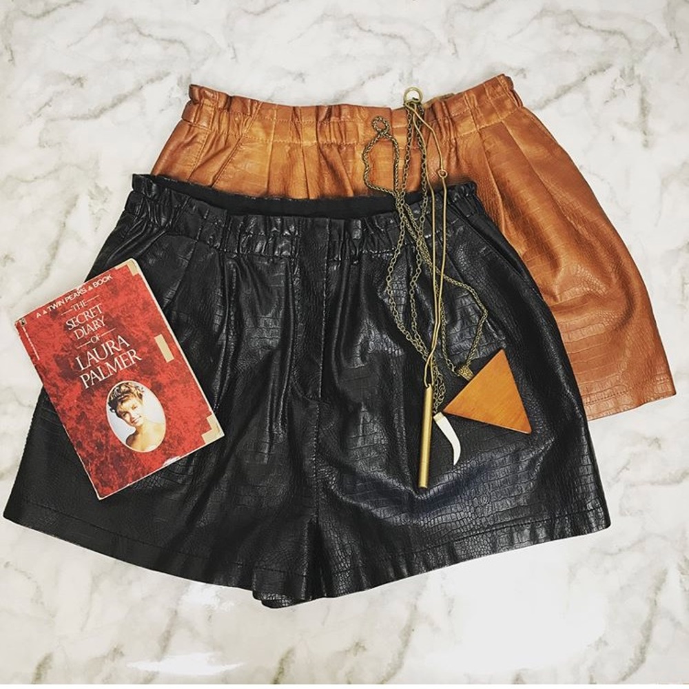 Sparkle & Fade Faux Leather Shorts Brown & Black